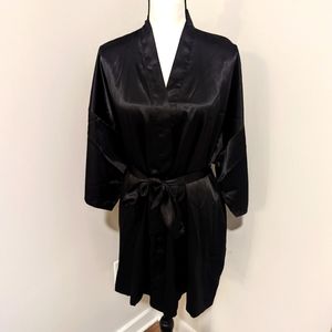 Victoria secret Angels satin black robe kimono one size.